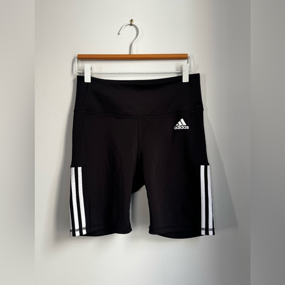 adidas Black Bike Shorts with White Three-Stripes